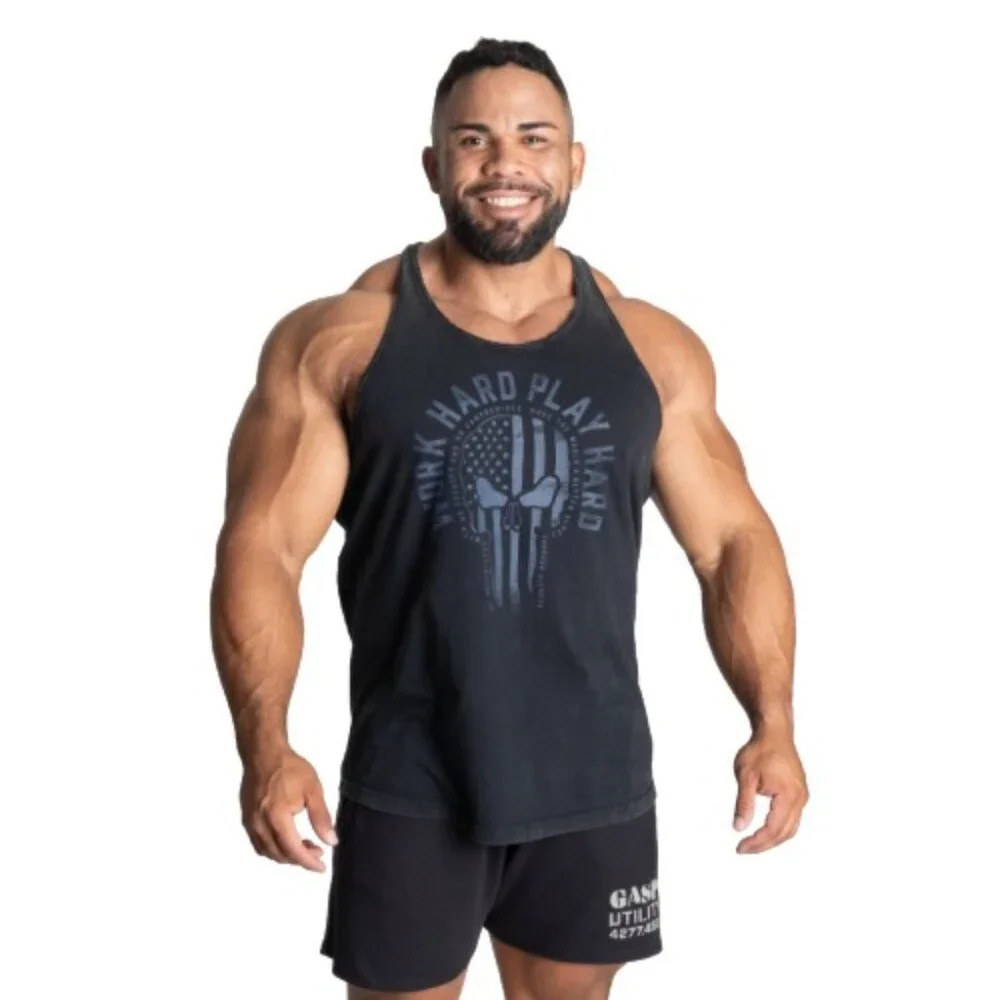 Gasp Skull t-back, Acid Washed Black